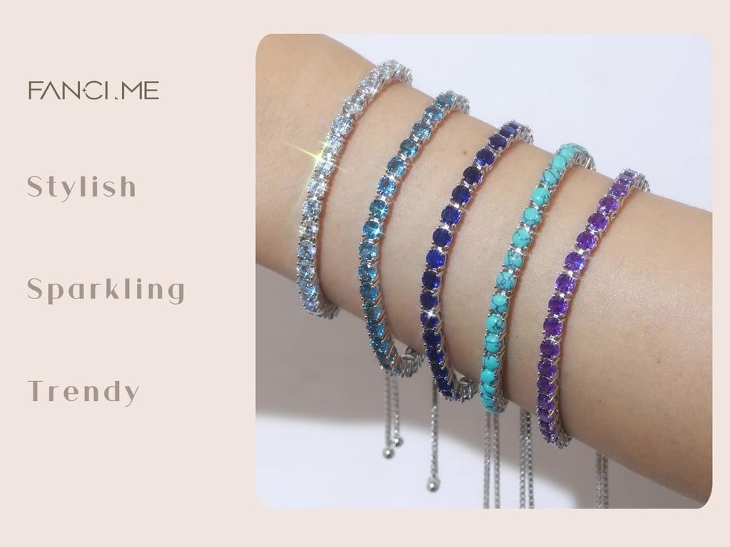FANCIME Sterling Silver Birthstone Tennis Bracelet for Women - Adjustable Bolo Chain Fine Jewelry for Anniversaries and Birthdays - Ideal Gift for Mothers, Wives, and Loved Ones