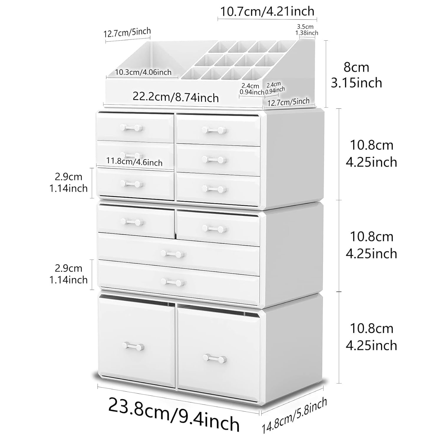 Readaeer White Makeup Cosmetic Organizer with 12 Drawer Storage System