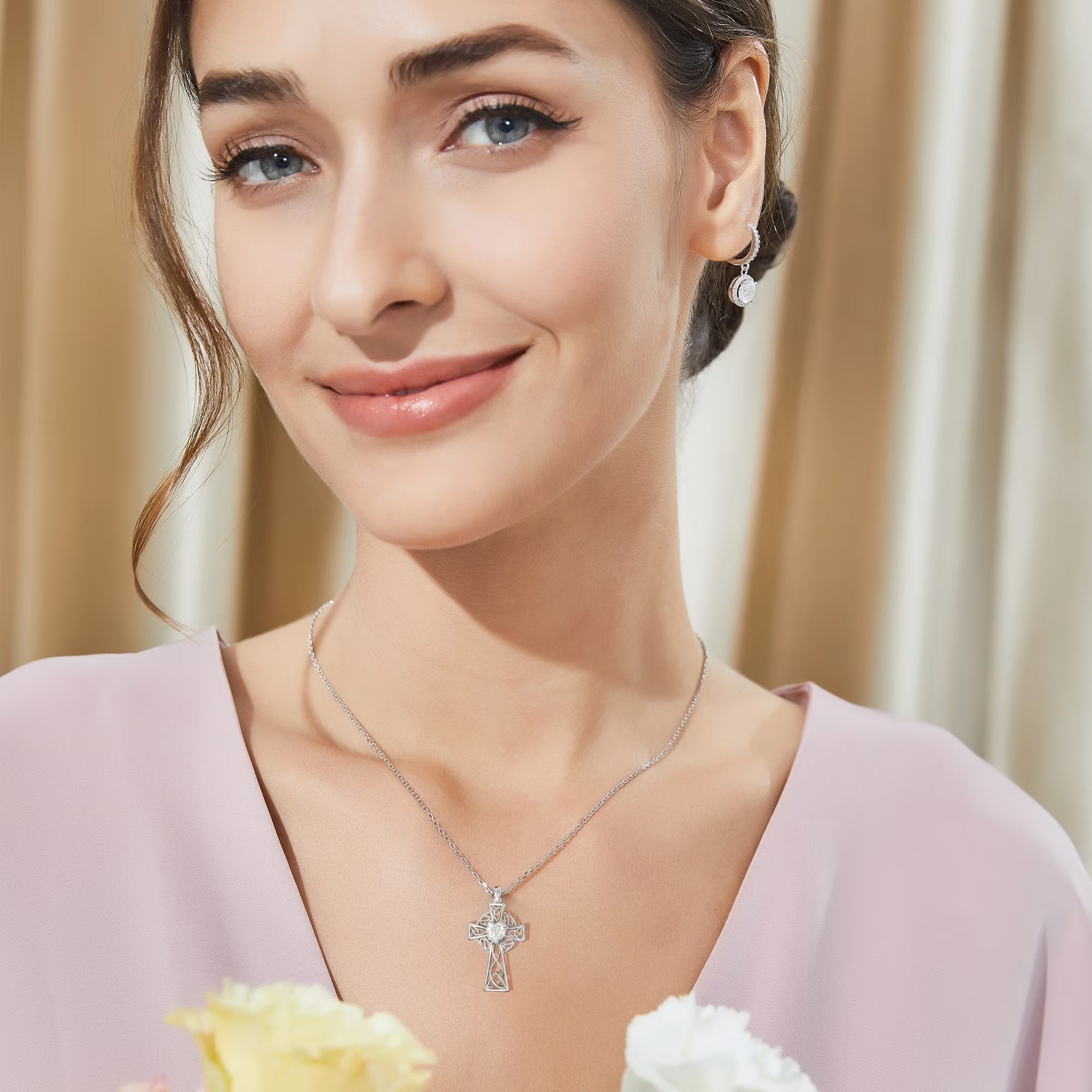 1 Carat Moissanite Cross Necklace for Women 925 Sterling Silver Easter Christian Mother'S Day Gifts - thewrightstore