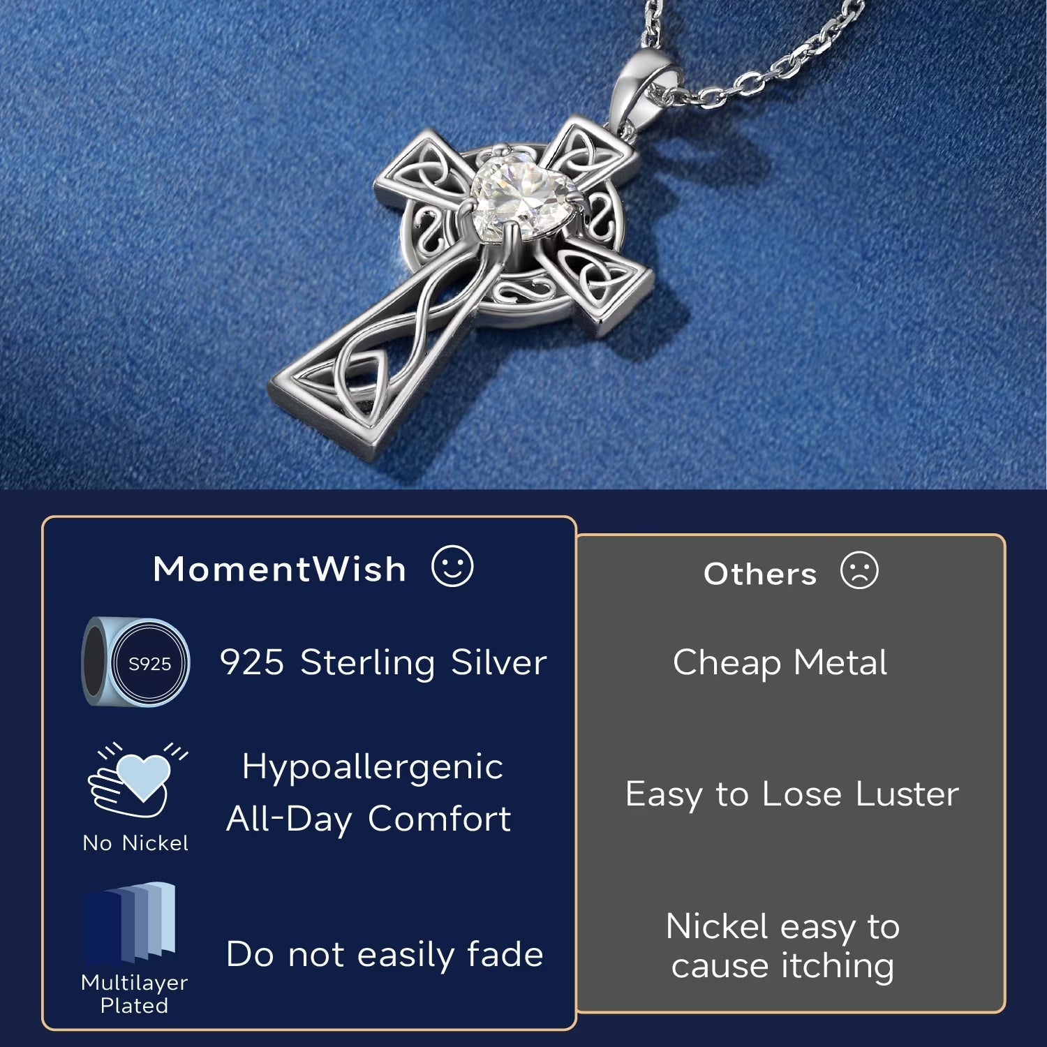 1 Carat Moissanite Cross Necklace for Women 925 Sterling Silver Easter Christian Mother'S Day Gifts - thewrightstore