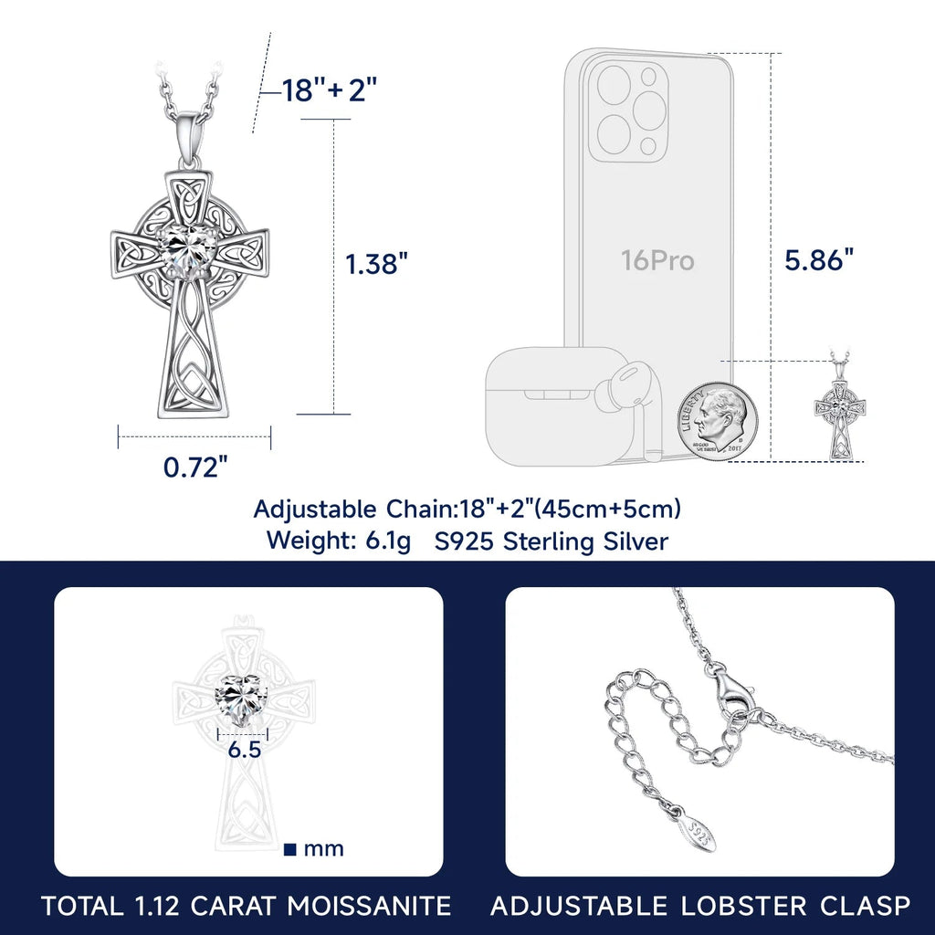 1 Carat Moissanite Cross Necklace for Women 925 Sterling Silver Easter Christian Mother'S Day Gifts - thewrightstore
