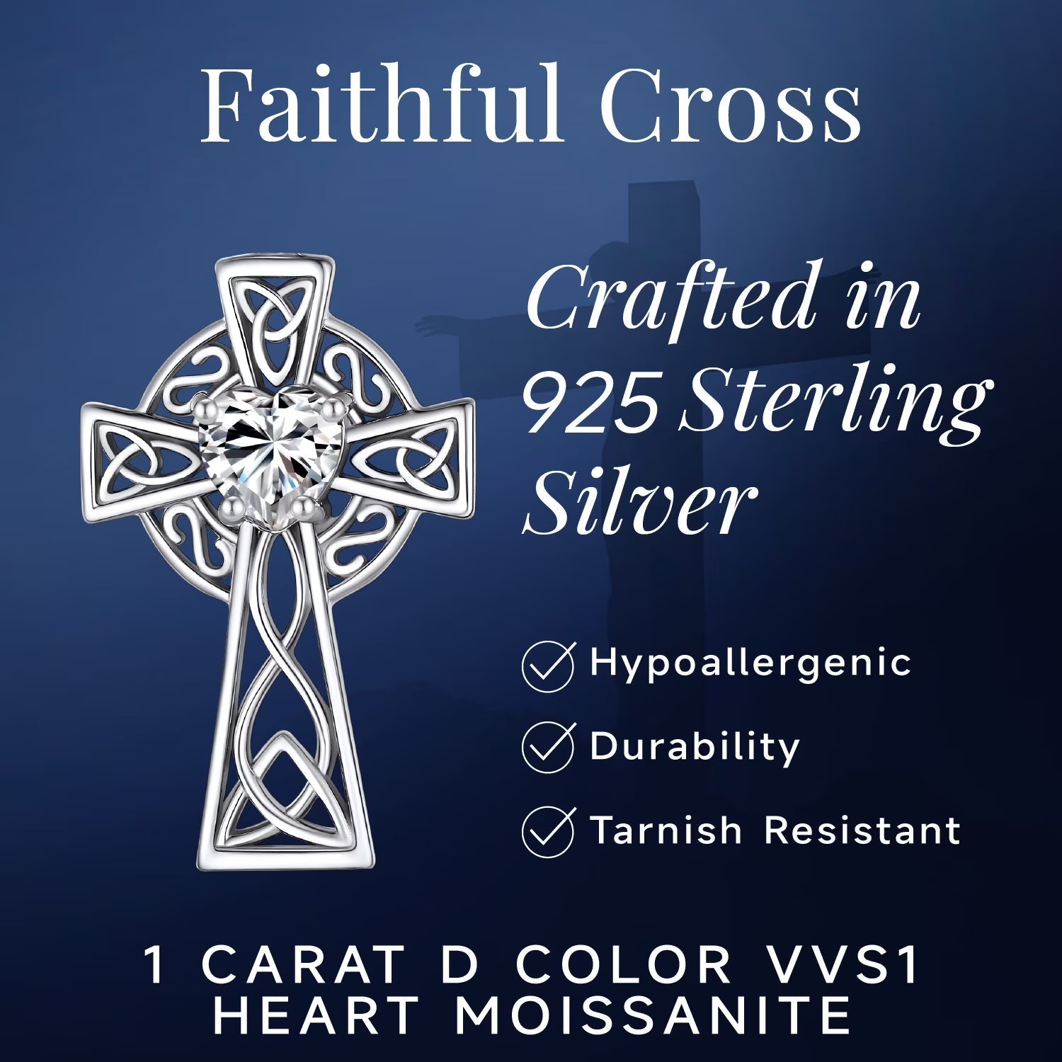1 Carat Moissanite Cross Necklace for Women 925 Sterling Silver Easter Christian Mother'S Day Gifts - thewrightstore