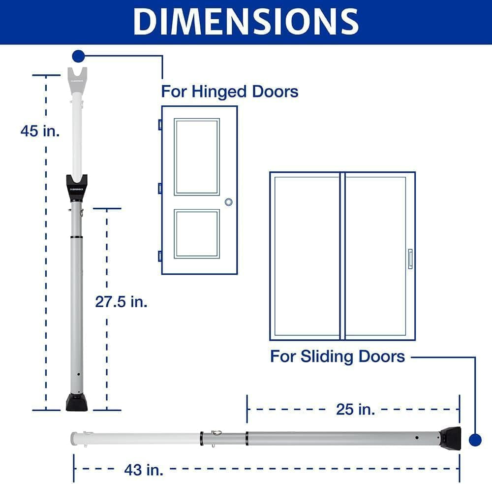 Brinks Adjustable Door Security Bar - 2 Pack for Enhanced Security at Home, School, and Travel - Suitable for Hinged and Sliding Doors - Silver Finish