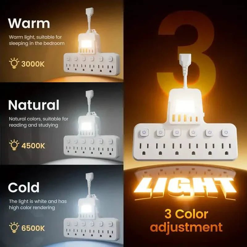 12 - in - 1 Adjustable Desk Lamp Power Strip – 6 AC Outlets, 3 USB - A & 2 Type - C Ports, Surge Protection - thewrightstore