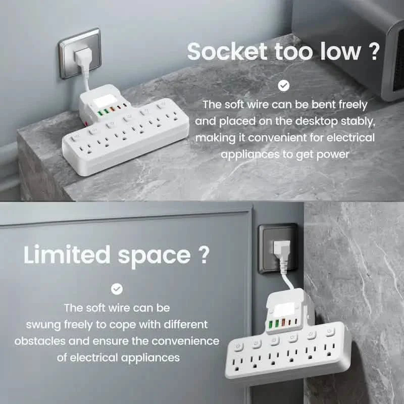 12 - in - 1 Adjustable Desk Lamp Power Strip – 6 AC Outlets, 3 USB - A & 2 Type - C Ports, Surge Protection - thewrightstore