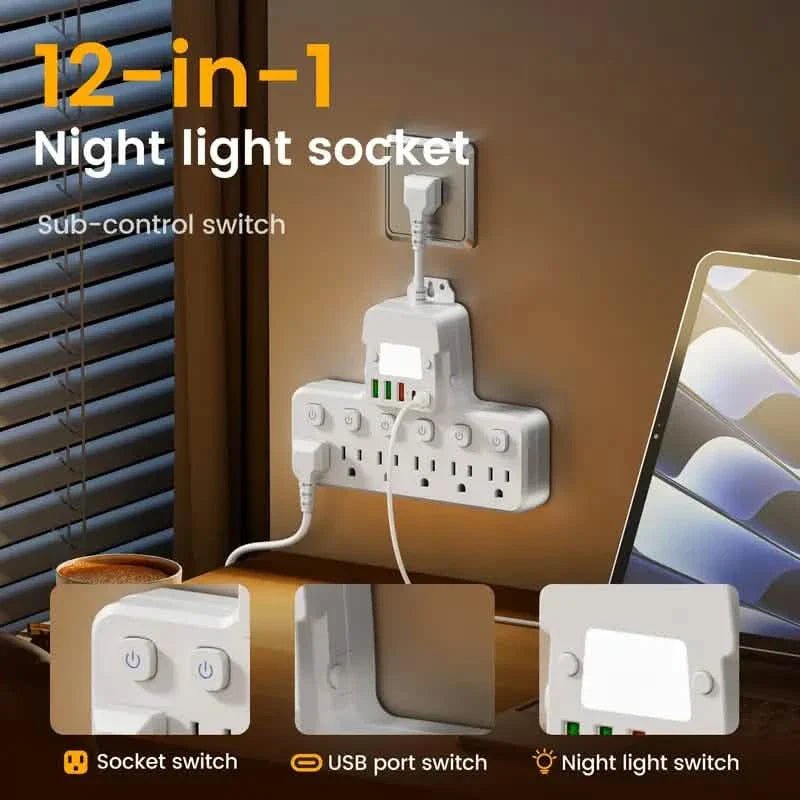 12 - in - 1 Adjustable Desk Lamp Power Strip – 6 AC Outlets, 3 USB - A & 2 Type - C Ports, Surge Protection - thewrightstore