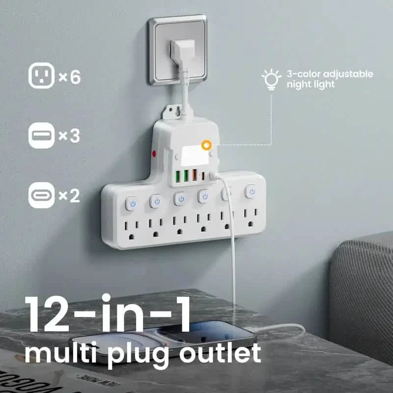12 - in - 1 Adjustable Desk Lamp Power Strip – 6 AC Outlets, 3 USB - A & 2 Type - C Ports, Surge Protection - thewrightstore