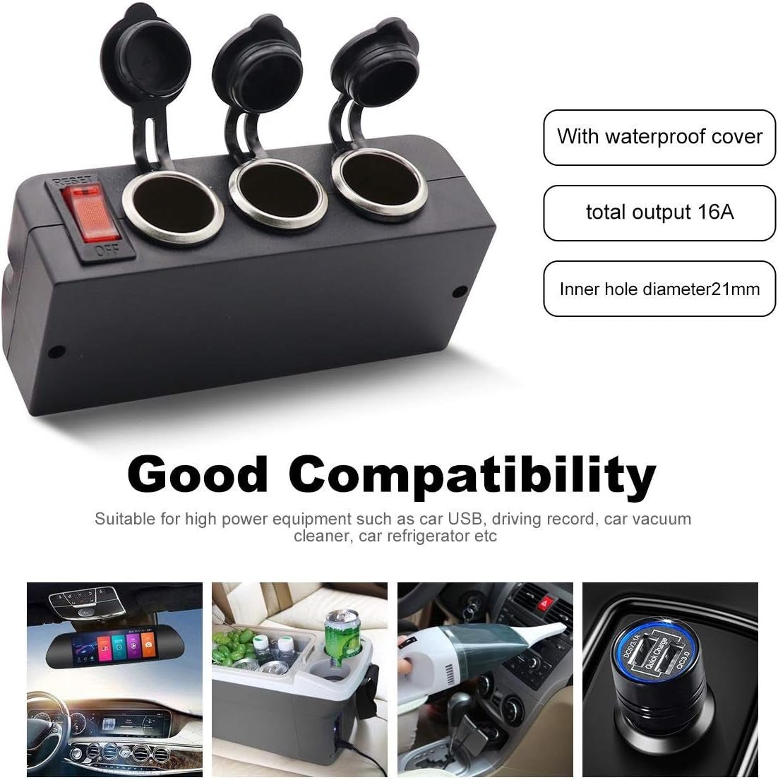 12V Power Outlet Adapter with 3 Socket Cigarette Lighter Splitter and LED On/Off Switches for Automotive and Marine Use - thewrightstore