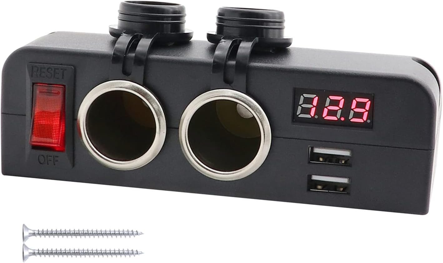 12V Power Outlet Adapter with 3 Socket Cigarette Lighter Splitter and LED On/Off Switches for Automotive and Marine Use - thewrightstore