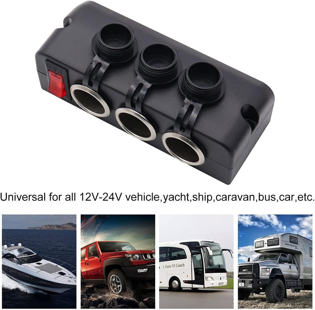 12V Power Outlet Adapter with 3 Socket Cigarette Lighter Splitter and LED On/Off Switches for Automotive and Marine Use - thewrightstore