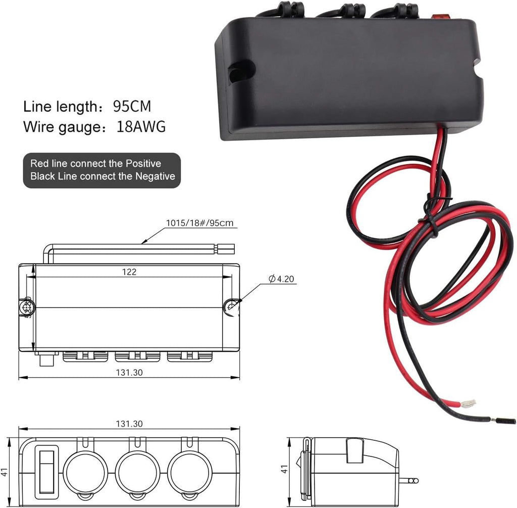 12V Power Outlet Adapter with 3 Socket Cigarette Lighter Splitter and LED On/Off Switches for Automotive and Marine Use - thewrightstore