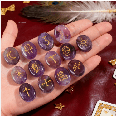 13Pcs Natural Crystal Stones (With Spiritual Symbols), Used as Healing Crystals for Divination, Meditation, and Spiritual Growth - thewrightstore