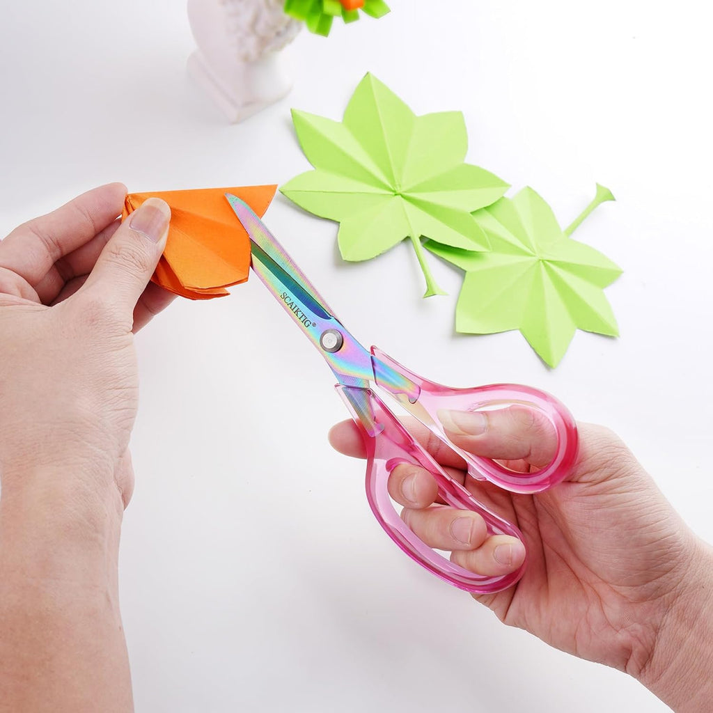 SCAIKTIG Heavy-Duty Acrylic Scissors Set with Comfort-Grip Handles and Titanium Coated Blades - Versatile Pink Office Scissors for Sewing, Art, Crafts, and Home Use