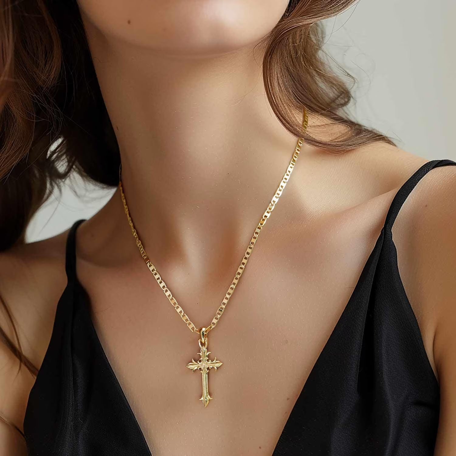14K Gold Cross Necklace for Women Crucifix Necklace Cross Pendant Necklace Jewelry Gifts for Women - thewrightstore