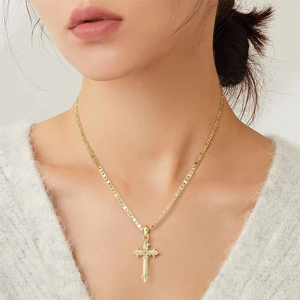 14K Gold Cross Necklace for Women Crucifix Necklace Cross Pendant Necklace Jewelry Gifts for Women - thewrightstore