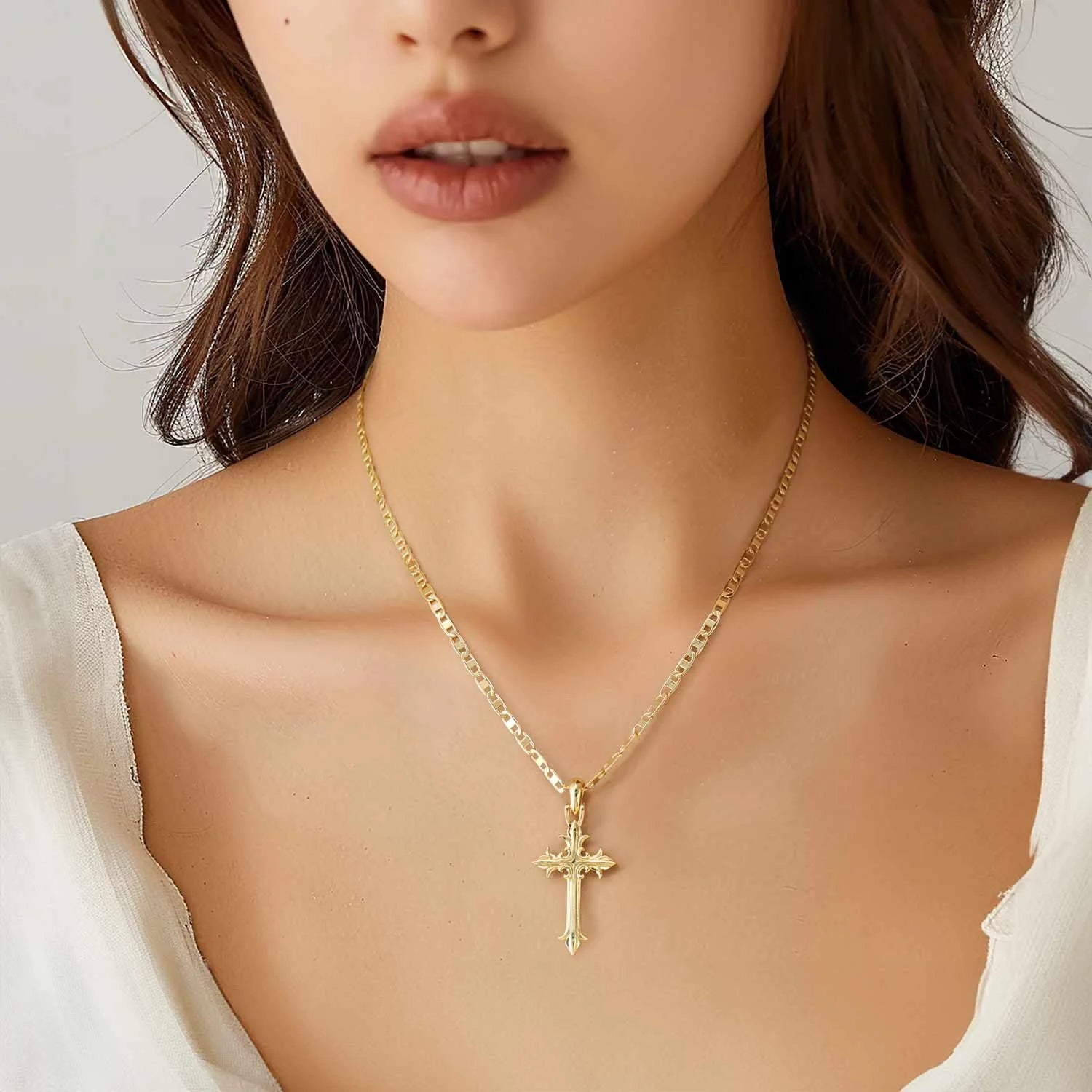14K Gold Cross Necklace for Women Crucifix Necklace Cross Pendant Necklace Jewelry Gifts for Women - thewrightstore