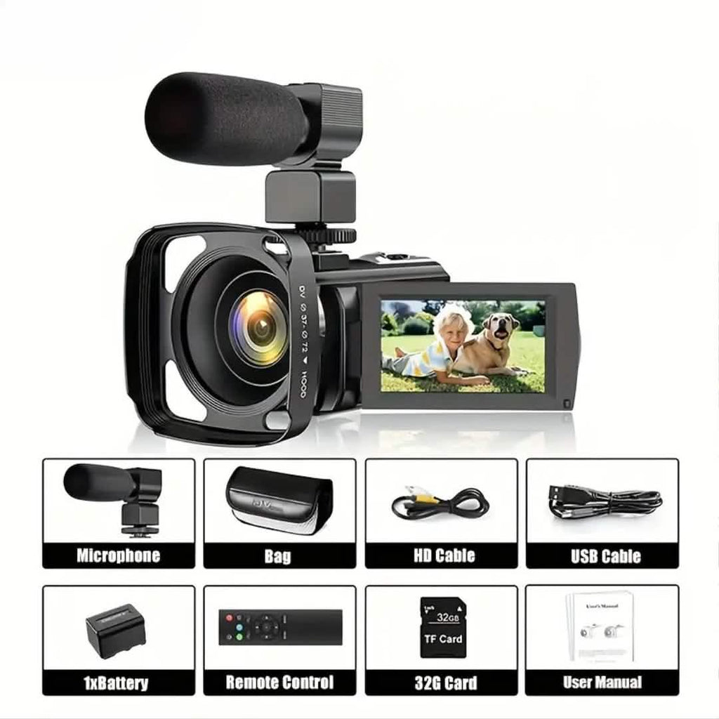 16x Zoom 1080P HD Digital Camera Bundle with 2 Batteries, 32G TF Card, Mic, Hood & Bag - thewrightstore