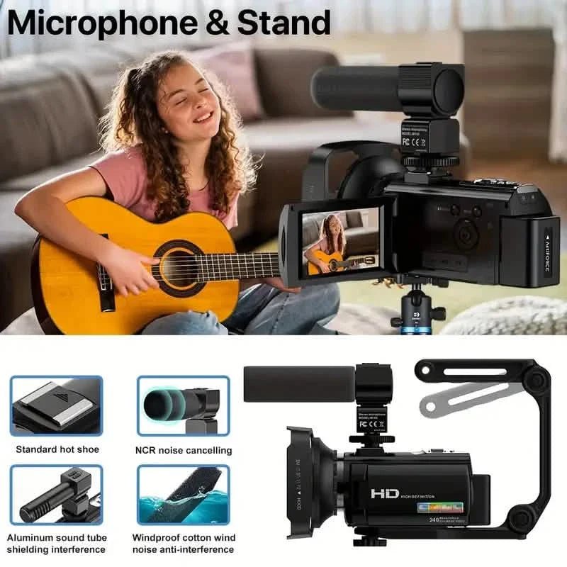 16x Zoom 1080P HD Digital Camera Bundle with 2 Batteries, 32G TF Card, Mic, Hood & Bag - thewrightstore