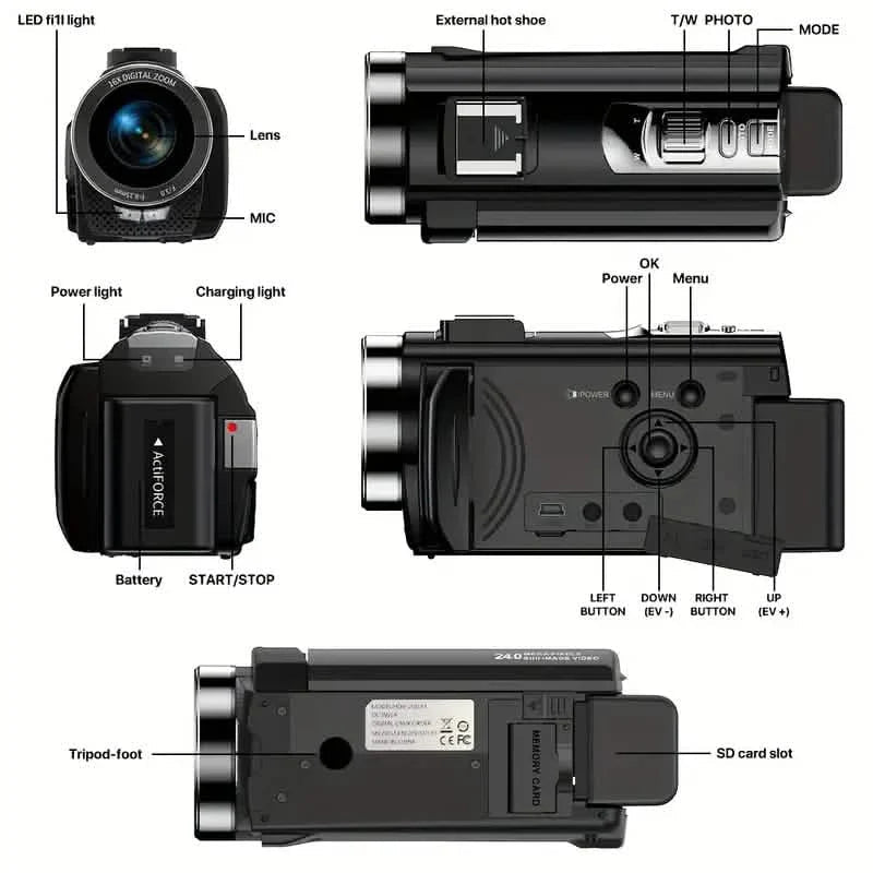 16x Zoom 1080P HD Digital Camera Bundle with 2 Batteries, 32G TF Card, Mic, Hood & Bag - thewrightstore