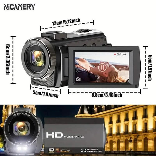 16x Zoom 1080P HD Digital Camera Bundle with 2 Batteries, 32G TF Card, Mic, Hood & Bag - thewrightstore