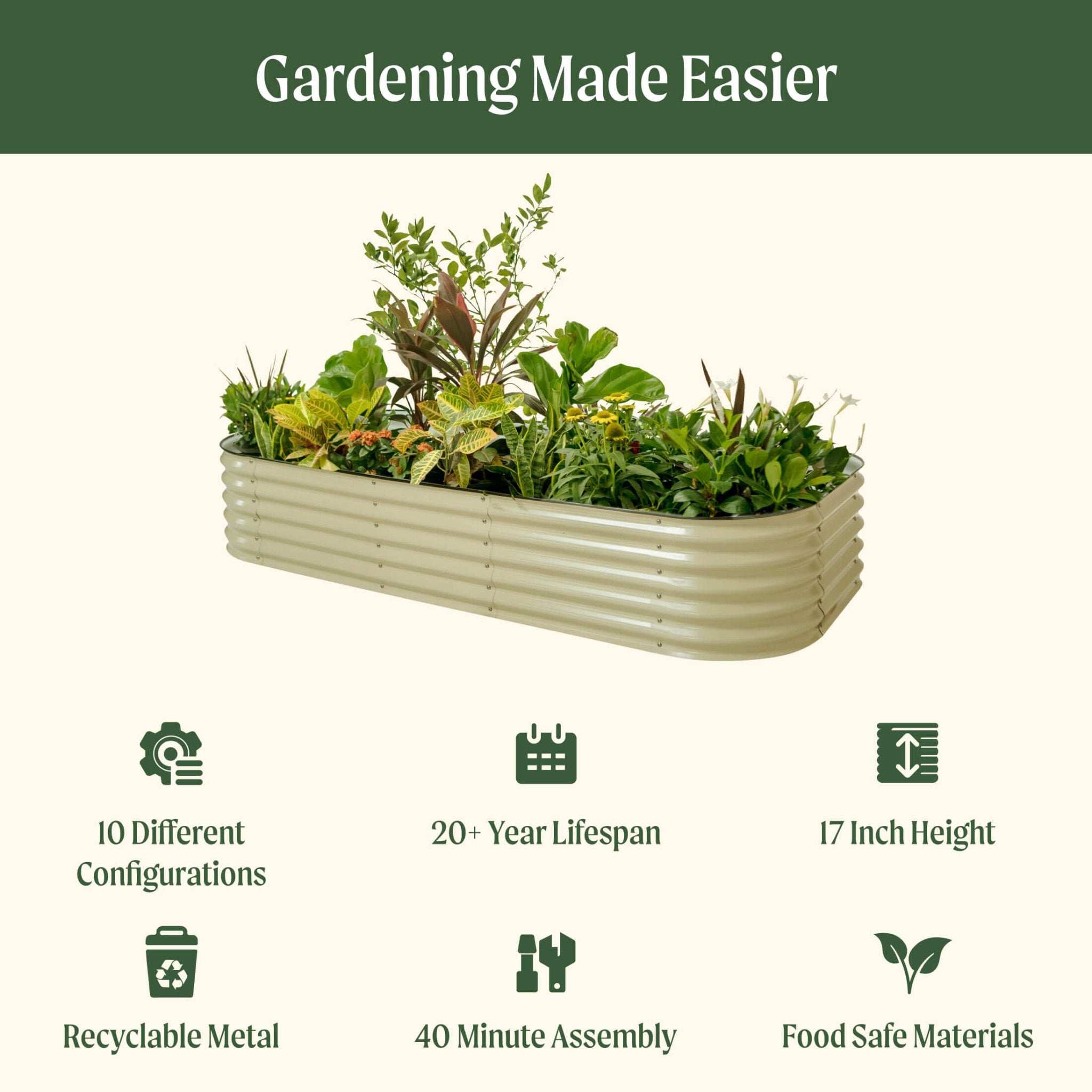 17" Tall 10 In 1 Jumbo Modular Metal Raised Garden Bed Kit - thewrightstore
