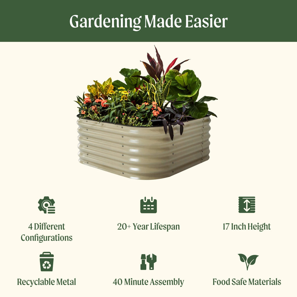 17" Tall 4 In 1 Small Modular Metal Raised Garden Bed Kit - thewrightstore