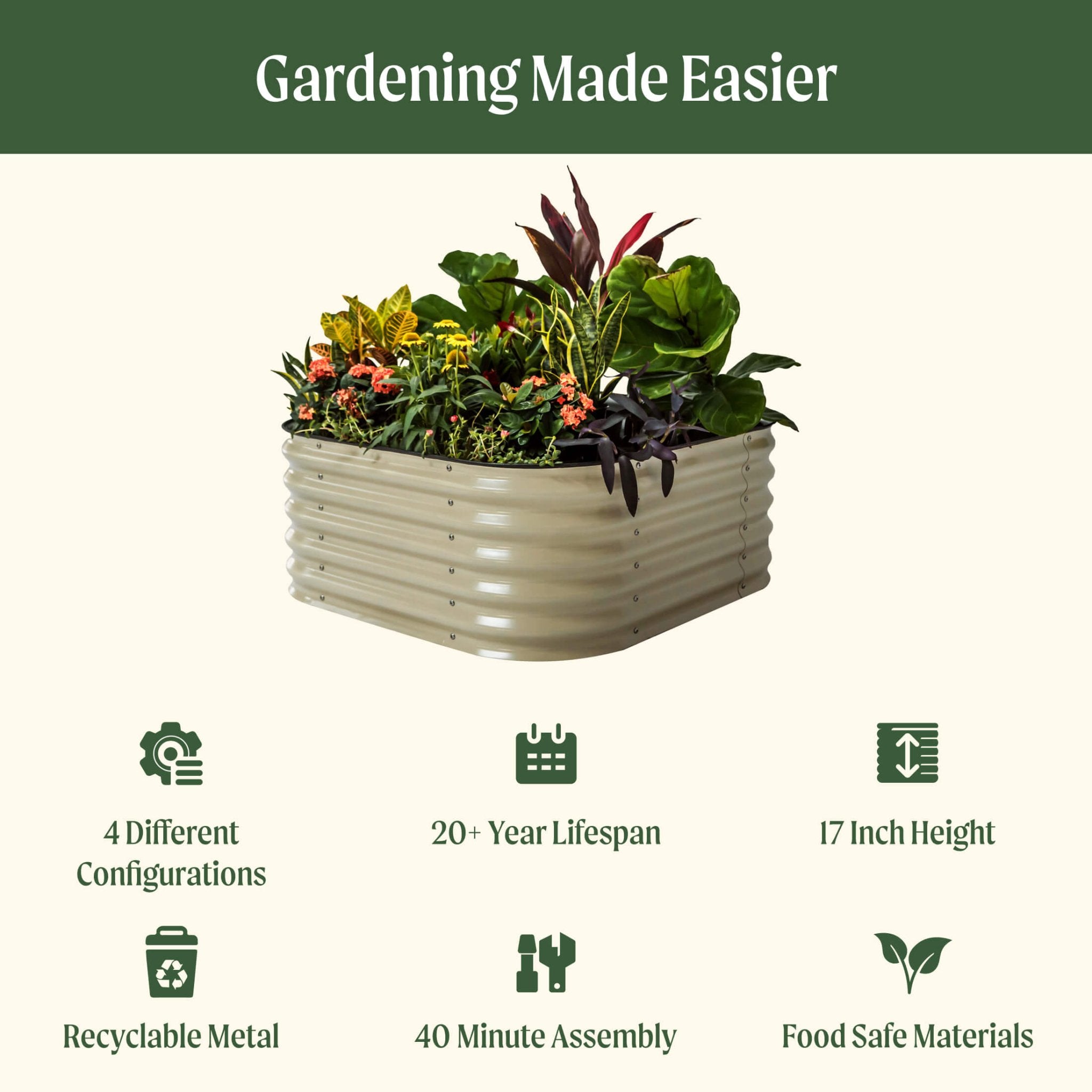 17" Tall 4 In 1 Small Modular Metal Raised Garden Bed Kit - thewrightstore