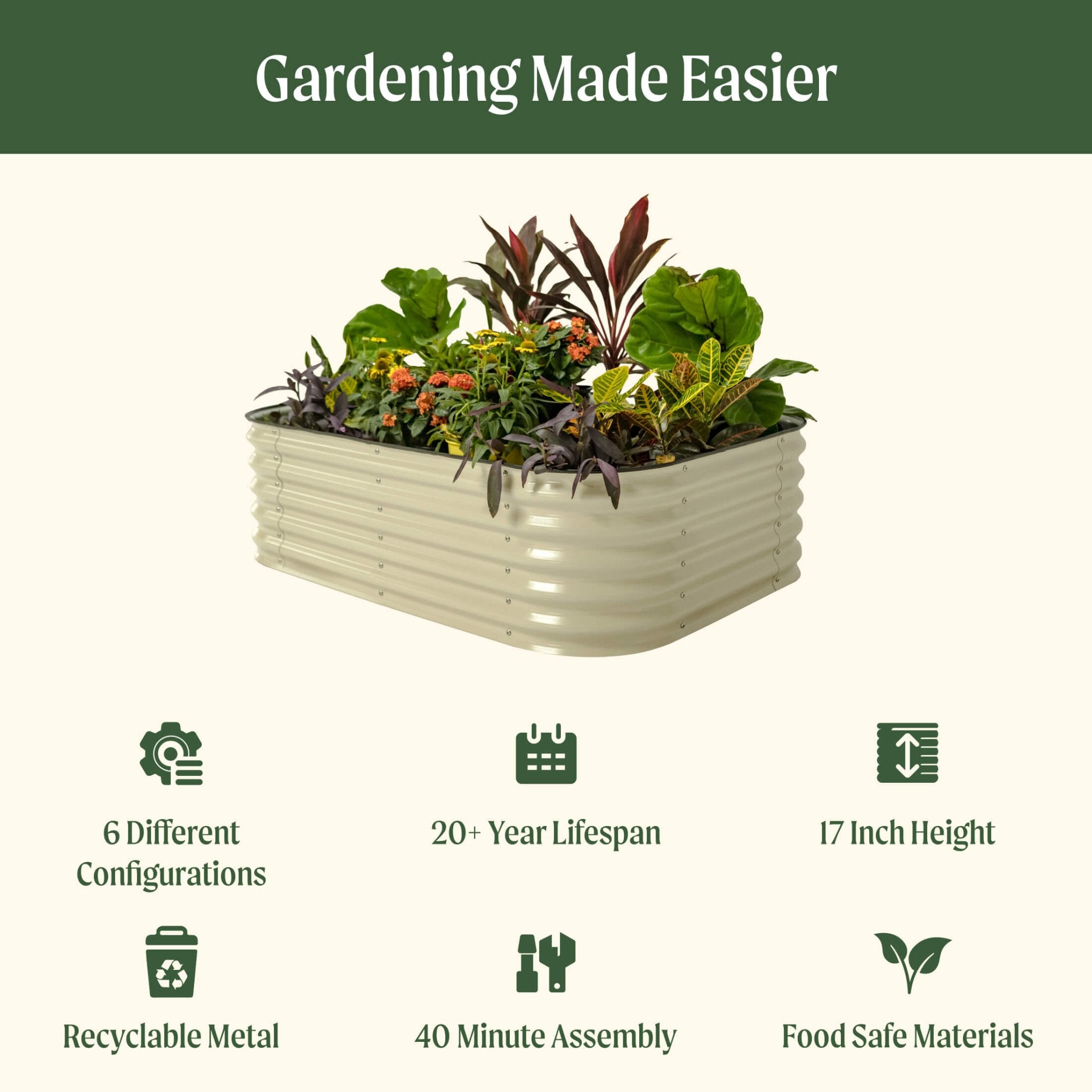 17" Tall 6 In 1 Medium Modular Metal Raised Garden Bed Kit - thewrightstore