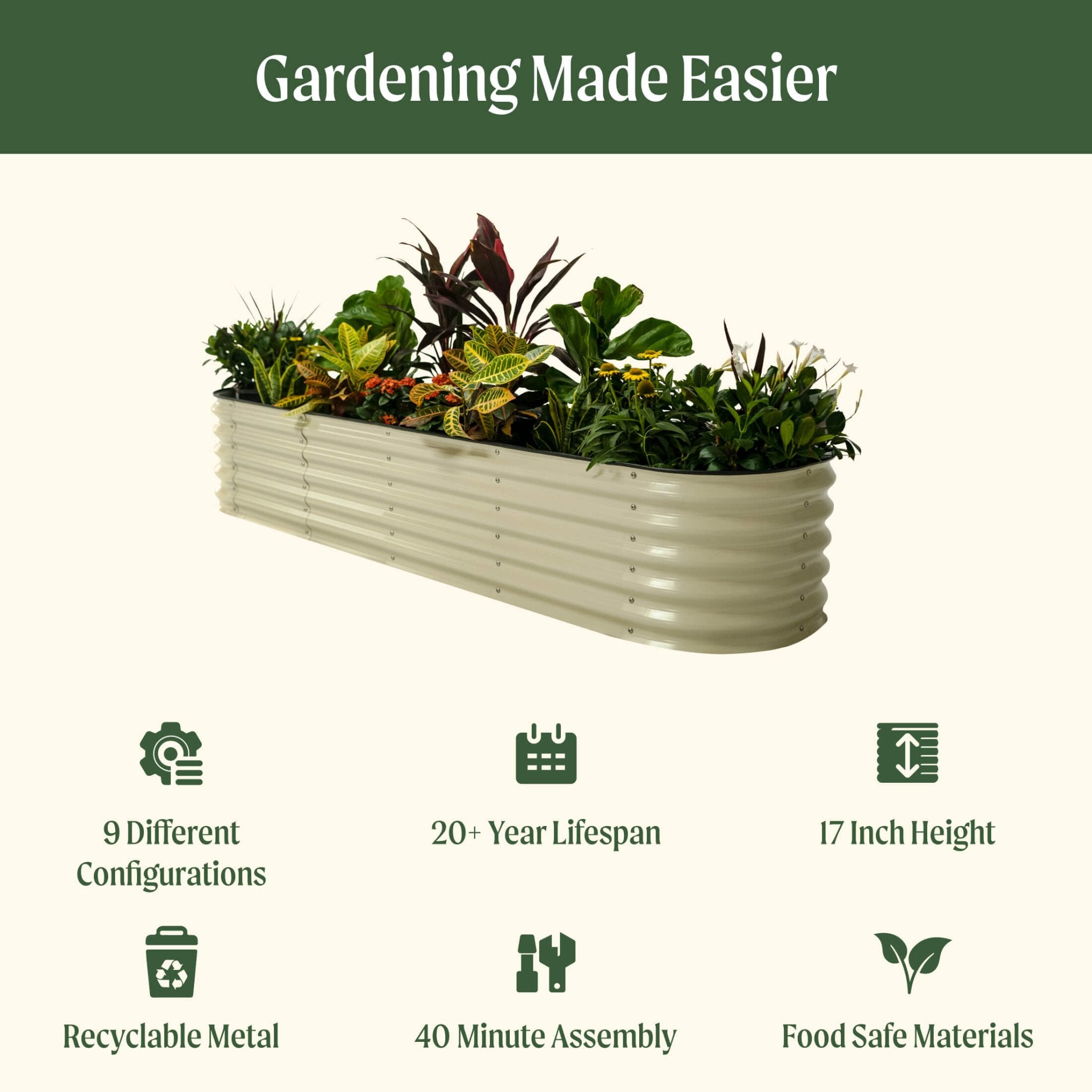17" Tall 9 In 1 Large Modular Metal Raised Garden Bed Kit - thewrightstore