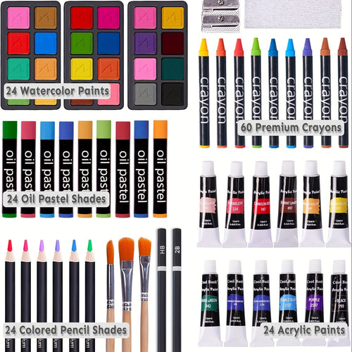 175 - Piece Deluxe Art Set – Crayons, Colored Pencils & Acrylic Paints in Wooden Case - thewrightstore