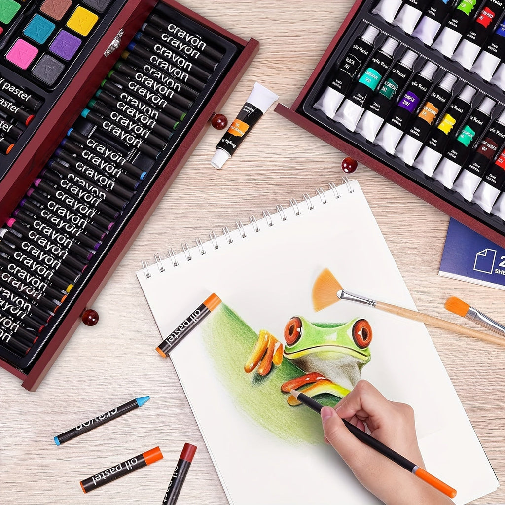 175 - Piece Deluxe Art Set – Crayons, Colored Pencils & Acrylic Paints in Wooden Case - thewrightstore