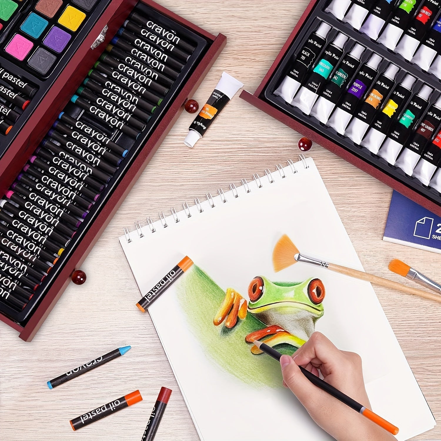 175 - Piece Deluxe Art Set – Crayons, Colored Pencils & Acrylic Paints in Wooden Case - thewrightstore