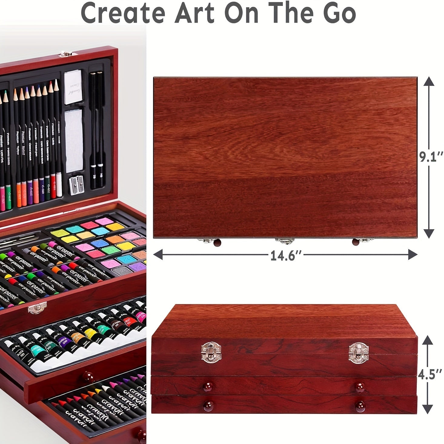 175 - Piece Deluxe Art Set – Crayons, Colored Pencils & Acrylic Paints in Wooden Case - thewrightstore