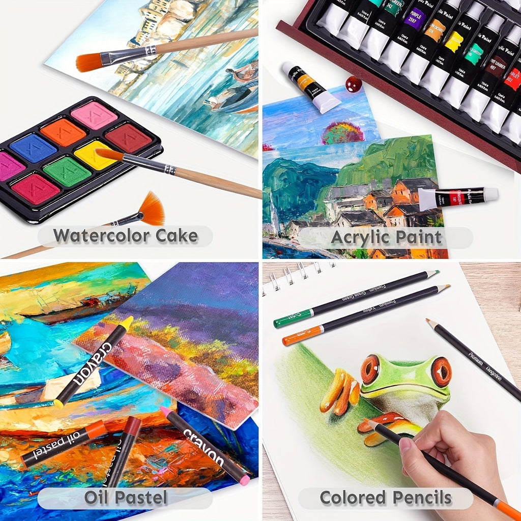 175 - Piece Deluxe Art Set – Crayons, Colored Pencils & Acrylic Paints in Wooden Case - thewrightstore