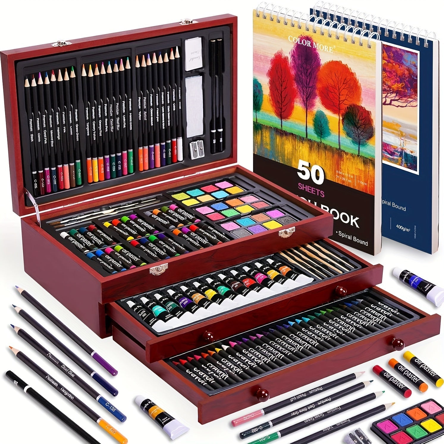 175 - Piece Deluxe Art Set – Crayons, Colored Pencils & Acrylic Paints in Wooden Case - thewrightstore