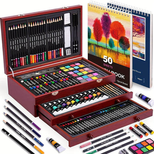 175 - Piece Deluxe Art Set – Crayons, Colored Pencils & Acrylic Paints in Wooden Case - thewrightstore