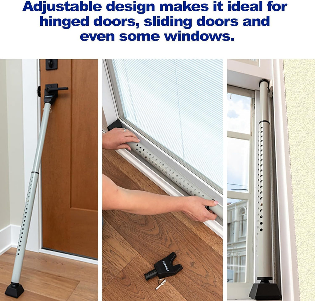 Brinks Adjustable Door Security Bar - 2 Pack for Enhanced Security at Home, School, and Travel - Suitable for Hinged and Sliding Doors - Silver Finish