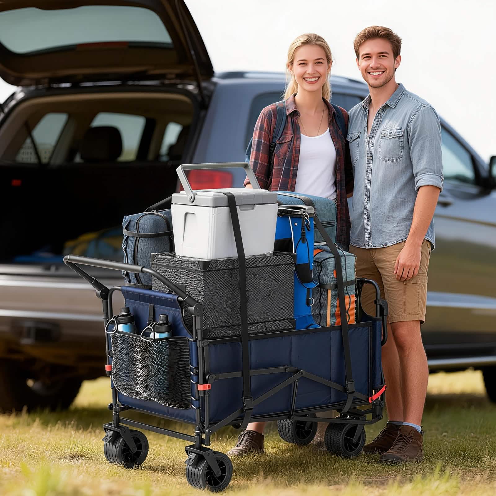 2 - in - 1 Folding Wagon Cart Chair 650LBS Capacity - thewrightstore