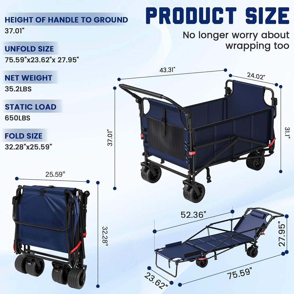 2 - in - 1 Folding Wagon Cart Chair 650LBS Capacity - thewrightstore