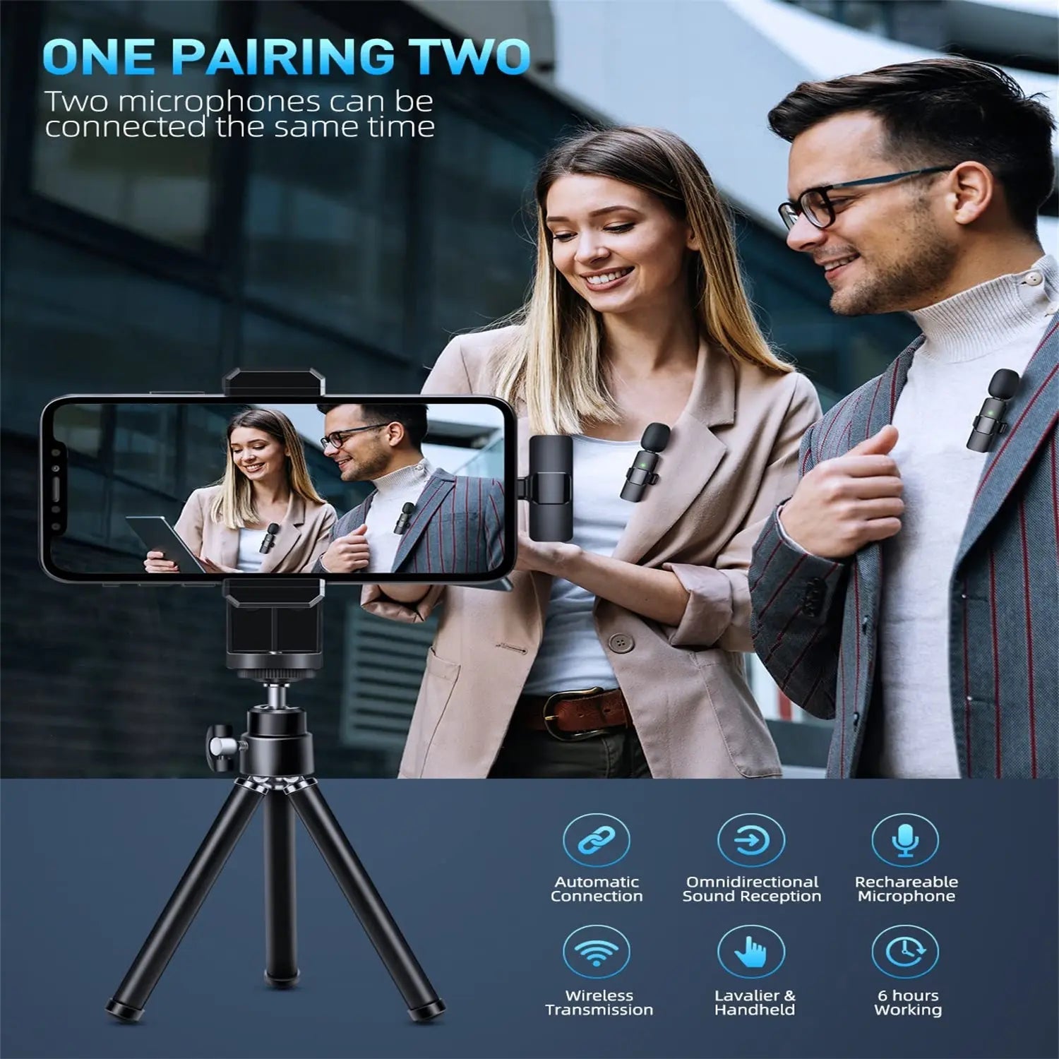2 - Pack Wireless Lavalier Clip - On Microphones - thewrightstore