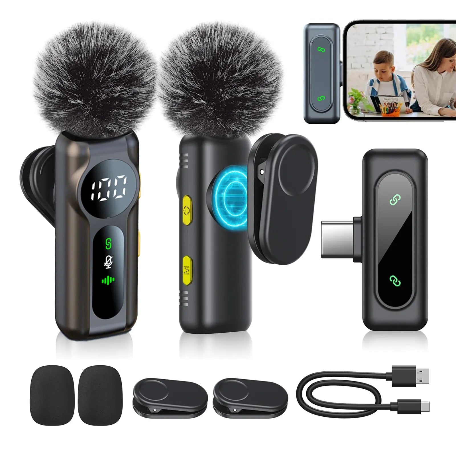 2 - Pack Wireless Lavalier Clip - On Microphones - thewrightstore