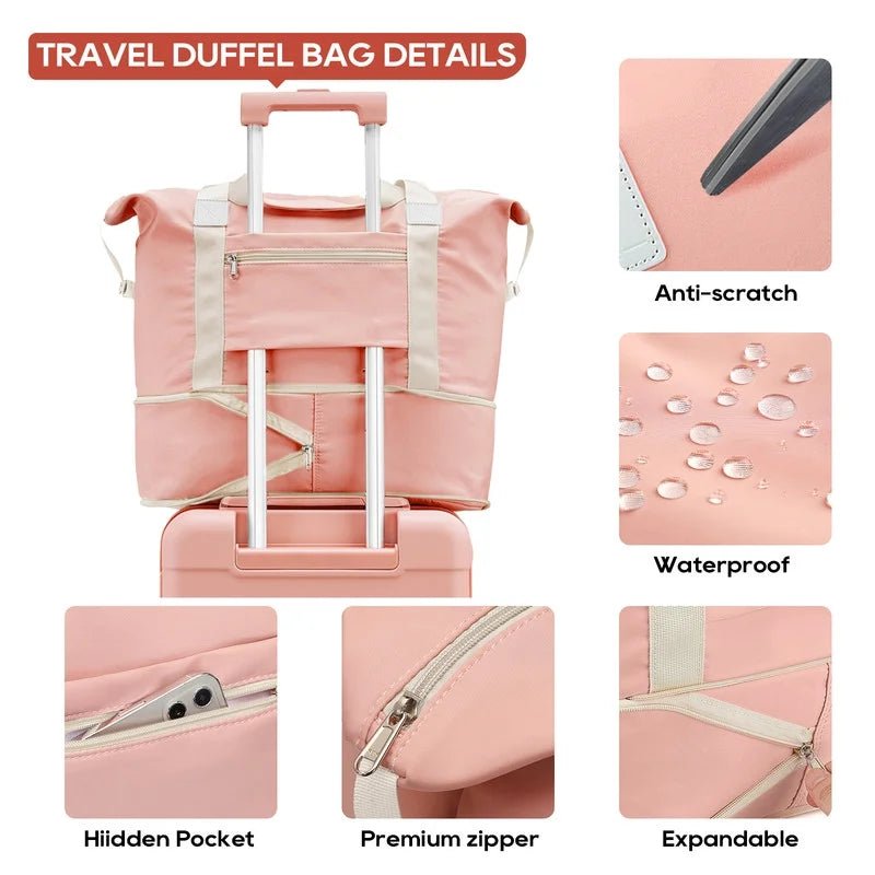 2 Piece Travel Duffel Bag Set Waterproof Carry - On Weekender Bag with Toiletry Bag, Lightweight Expandable Overnight Luggage