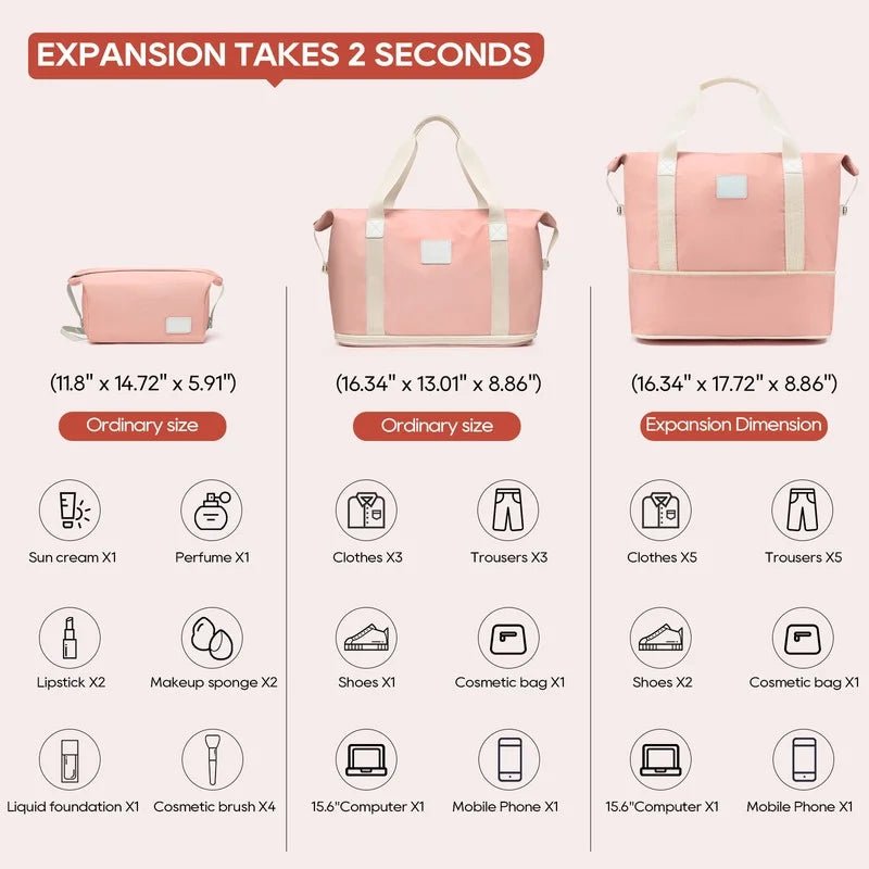 2 Piece Travel Duffel Bag Set Waterproof Carry - On Weekender Bag with Toiletry Bag, Lightweight Expandable Overnight Luggage