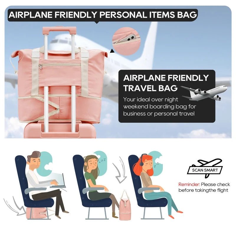 2 Piece Travel Duffel Bag Set Waterproof Carry - On Weekender Bag with Toiletry Bag, Lightweight Expandable Overnight Luggage