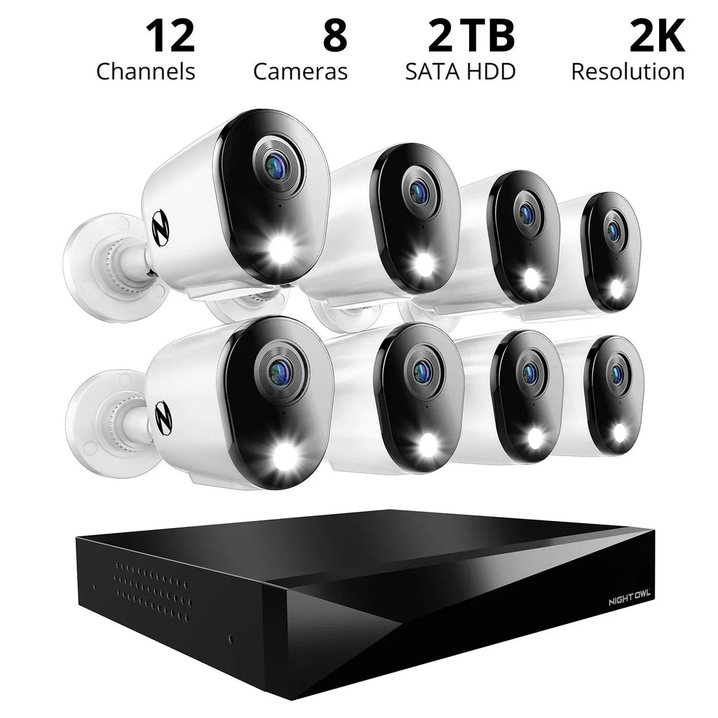 2-Way Audio 12 Channel DVR Security System with 2TB Hard Drive and 8 Wired 2K Deterrence Cameras - thewrightstore
