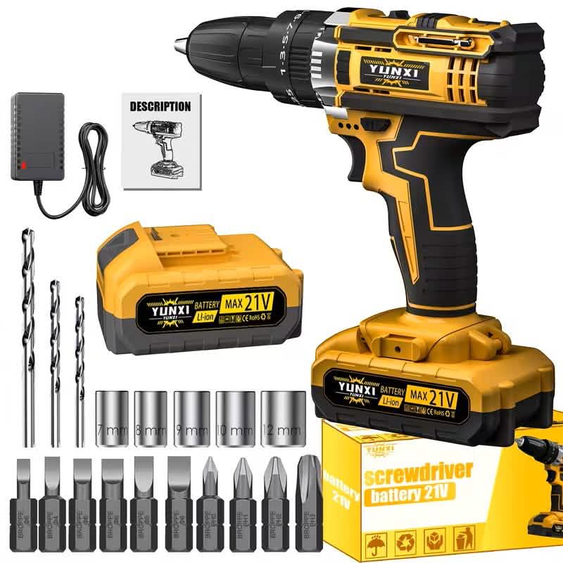 21V Cordless Brushless Impact Wrench Drill Kit – Lithium Drill + Battery x1, 4000mAh Battery, Toolbox & Accessories - thewrightstore