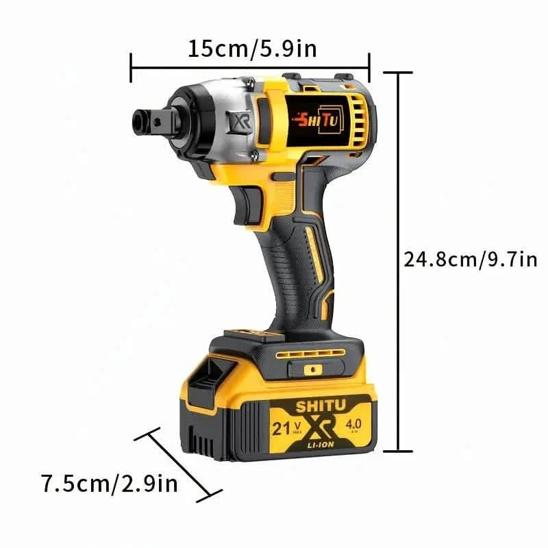 21V Cordless Brushless Impact Wrench Drill Kit – Lithium Drill + Battery x1, 4000mAh Battery, Toolbox & Accessories - thewrightstore