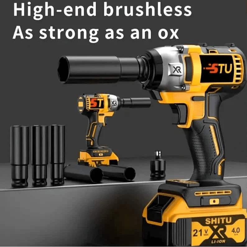 21V Cordless Brushless Impact Wrench Drill Kit – Lithium Drill + Battery x1, 4000mAh Battery, Toolbox & Accessories - thewrightstore