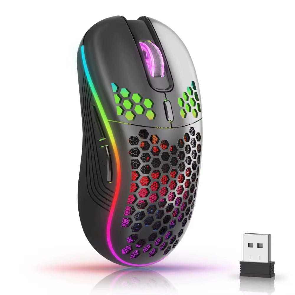 2.4G Wireless Mouse with RGB Backlit 6 - Button 3 - Speed DPI Type C Rechargeable Ergonomic Honeycomb Design Gaming Mouse.