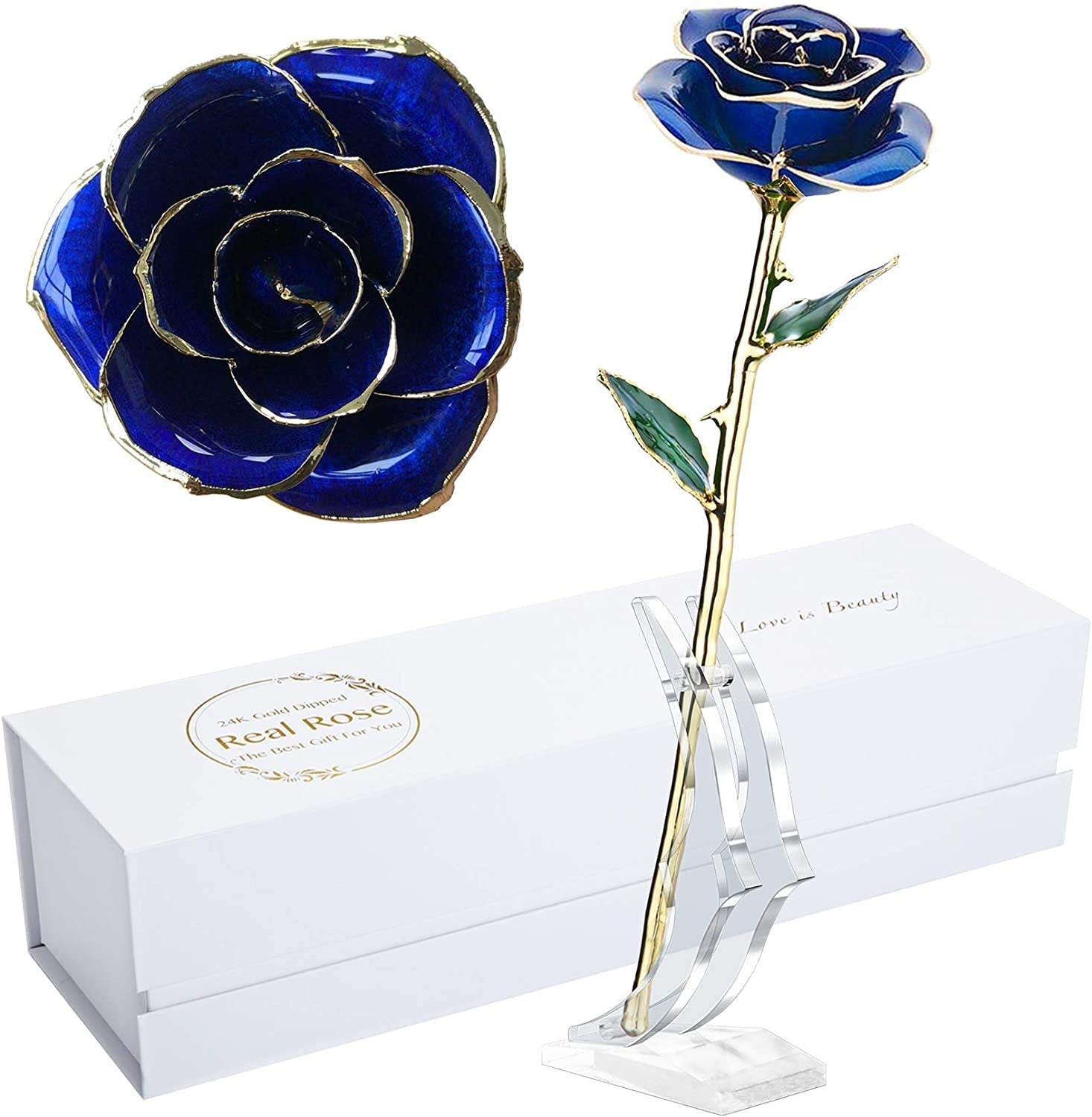 24K Gold - Dipped Real Rose with Stand - Exquisite Gift for Her and Perfect Present for Wives, Pink Finish - thewrightstore